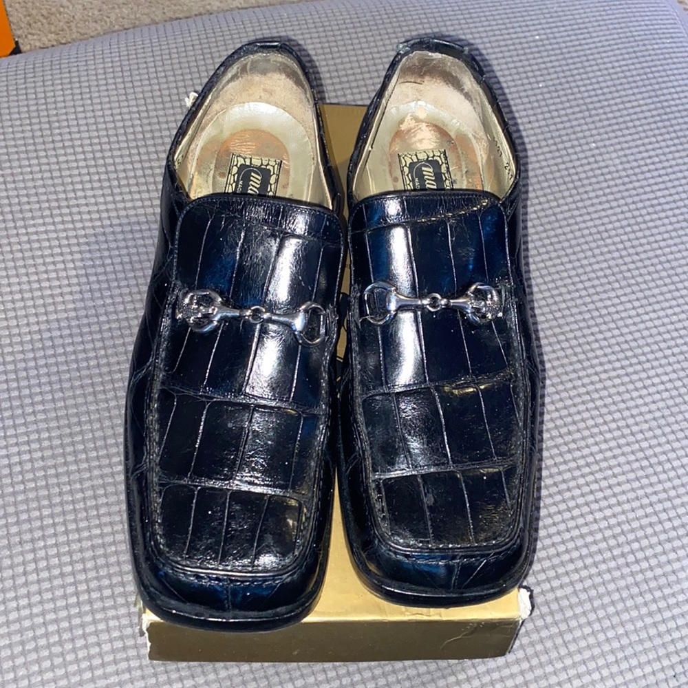 Black crocodile loafers